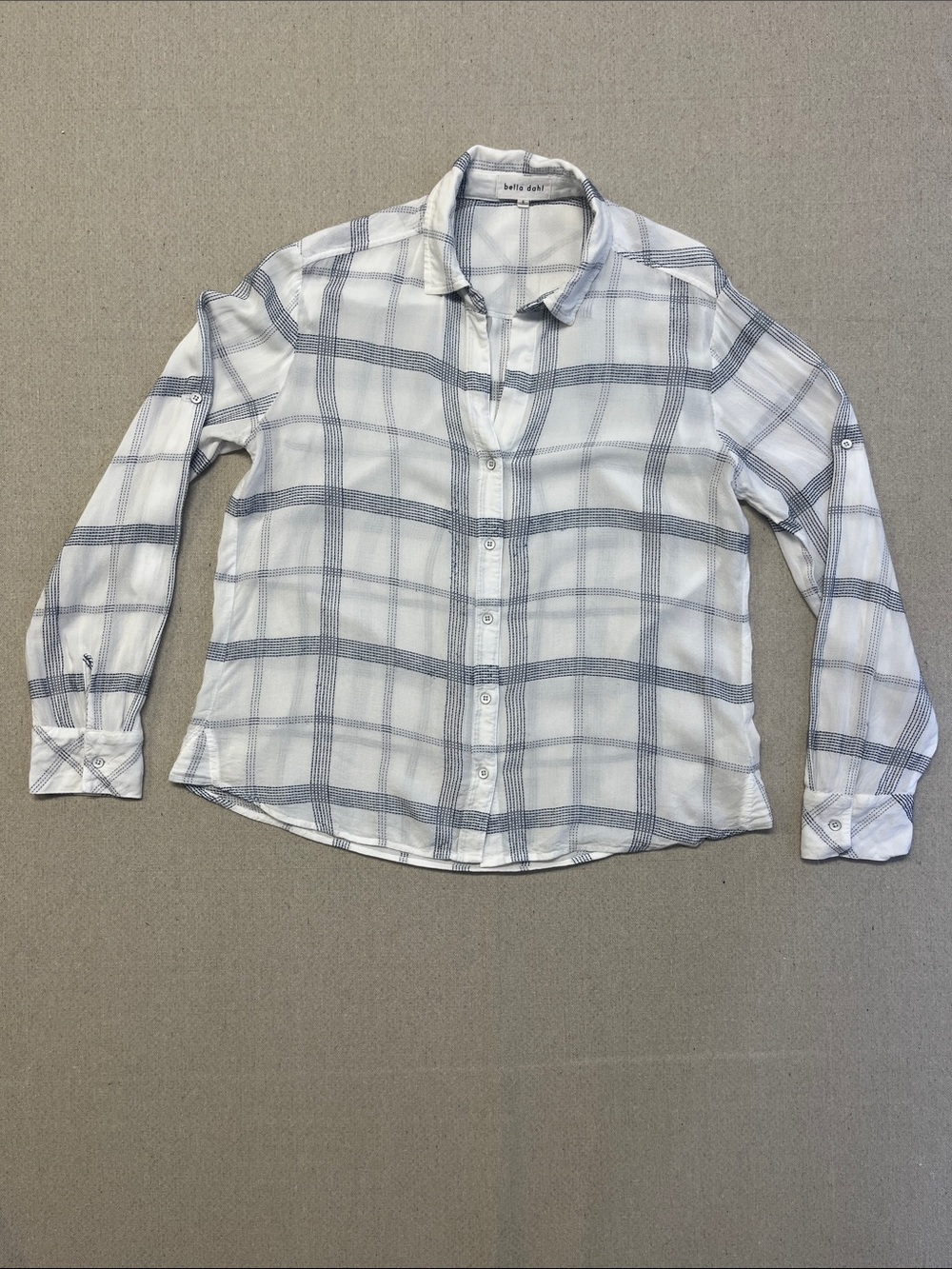 Bella Dahl White Blue Plaid Rayon Button Down Shirt Small
